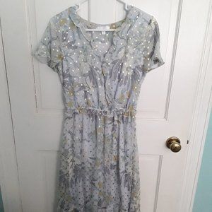 LC Lauren Conrad Blue Floral Midi Dress